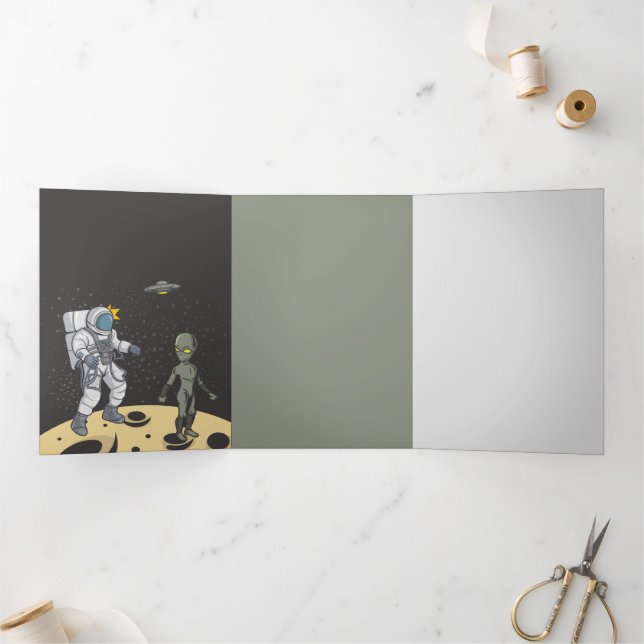 Convite Com Dobra Tripla Astronauta e alienígena (Dentro)