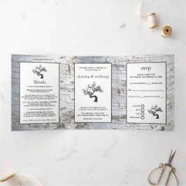 Convite Com Dobra Tripla Birch Tree Wedding Suite