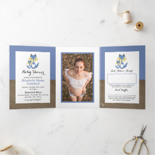 Convite Com Dobra Tripla Blue Fox Burlap, Suite de Chás de fraldas