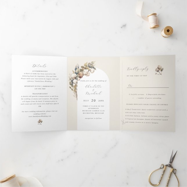 Convite Com Dobra Tripla boho algodão e eucalipto (Dentro)