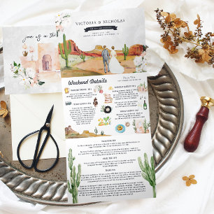Convite Com Dobra Tripla Boho Deserto Cactus Casamento Ilustrado