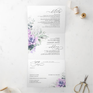 Convite Com Dobra Tripla Boho Elegante Roxo Suculenta Casamento Verde