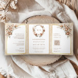 Convite Com Dobra Tripla Boho Pampas Neutral Beige Earthy Casamento Floral<br><div class="desc">Surpreenda seus convidados com este elegante convite para casamento,  com flores belas e metade modernas,  com o QR Code for online RSVP. Basta adicionar os detalhes do seu evento neste modelo fácil de usar e adorar este cartão com as suas fotografias favoritas para o tornar um convite único.</div>