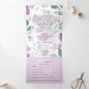 Convite Com Dobra Tripla Casamento Aquarela Floral Boho 