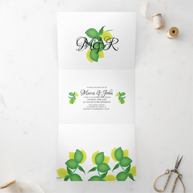 Convite Com Dobra Tripla Casamento Bold Lemon Limoncillo (Dentro)