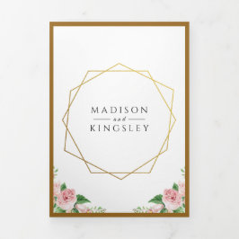 Convite Com Dobra Tripla Casamento Botânico Fab Floral Rosa