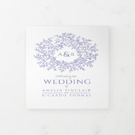 Convite Com Dobra Tripla Casamento branco e azul do Monograma