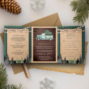 Convite Com Dobra Tripla Casamento Caminhão Verde Vintage Kraft Rústico Nat
