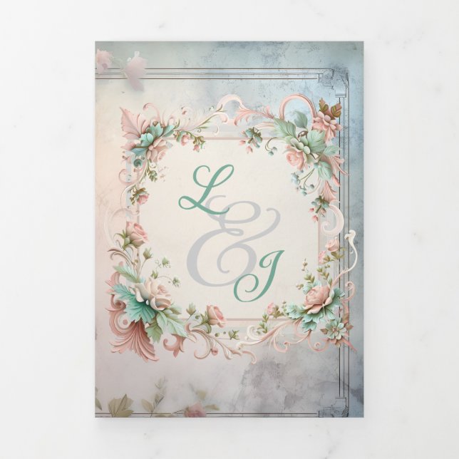 Convite Com Dobra Tripla Casamento Chic Floral Regency Era (Cobrir)