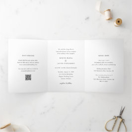 Convite Com Dobra Tripla Casamento Clássico Código QR Elegante