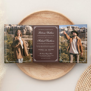 Convite Com Dobra Tripla Casamento Código QR Café Espresso Marrom Foto Mini