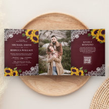 Casamento Código QR Foto Girassol com Renda de Mad