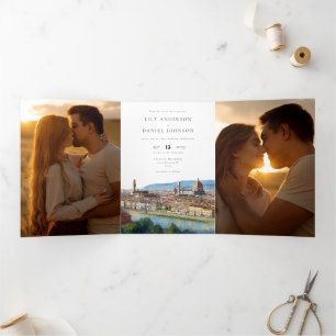Convite Com Dobra Tripla Casamento com 3 Fotos e QR Code de Florença Itália