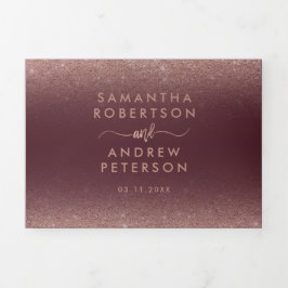 Convite Com Dobra Tripla casamento com a lágrima de ouro ombre red burgundy