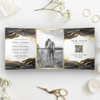 Casamento com Código QR de Tinta Dourada Preta