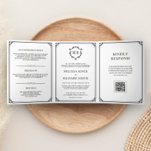 Casamento com Código QR Monograma Clássico Branco 