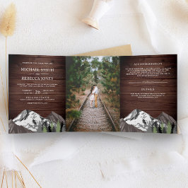 Convite Com Dobra Tripla Casamento com Foto da Floresta de Montanha em Made