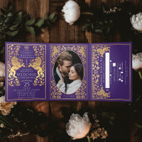 Casamento com Leão Real Medieval Roxo Trifold