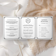 Casamento com Monograma Preto e Branco Clássico e 