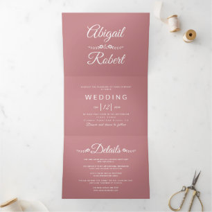 Convite Com Dobra Tripla Casamento com rosa de fotografias empoeiradas de t