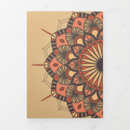 Convite Com Dobra Tripla Casamento Contemporâneo de Peach Mandala