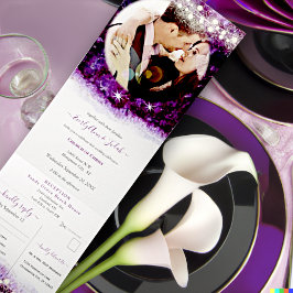 Convite Com Dobra Tripla Casamento Cristal de Ámora Roxo Elegante Geodo