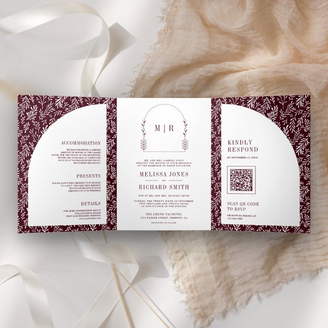 Convite Com Dobra Tripla Casamento da Arte com Folha Mínima (Criador carregado)