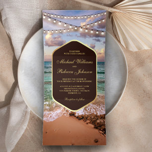 Convite Com Dobra Tripla Casamento das luzes de soldado da praia de Vintage