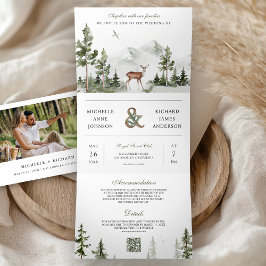 Convite Com Dobra Tripla Casamento de Colagem de Fotos com QR Code de Veado