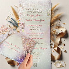 Convite Com Dobra Tripla Casamento de Conto de Fadas Elegante em Tri-Dobra 