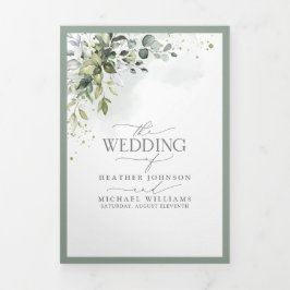 Convite Com Dobra Tripla Casamento De Cor De Água Floral De Verdura Botânic