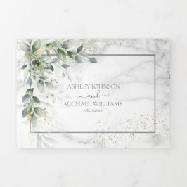 Convite Com Dobra Tripla Casamento de Dusty Eucalyptus Botanical Dourado