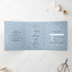 Convite Com Dobra Tripla Casamento de Fairytale da Princesa Cinza Azul