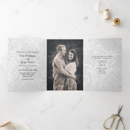 Convite Com Dobra Tripla Casamento de Flores Brancas