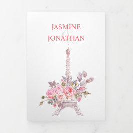 Convite Com Dobra Tripla Casamento de Flores de Água Rosa-Rosa Inspiradas e