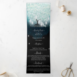 Convite Com Dobra Tripla Casamento De Folha De Coração Azul, Tudo Em Uma Ca