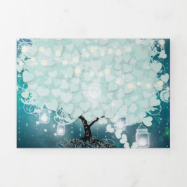 Convite Com Dobra Tripla Casamento De Folha De Coração Azul, Tudo Em Uma Ca