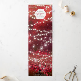 Convite Com Dobra Tripla Casamento de Folha do Coração Vermelho e Negro Ele