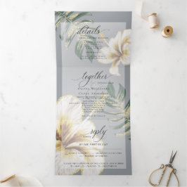 Convite Com Dobra Tripla Casamento de Folhagem de Yellow Ivory Watercolor H
