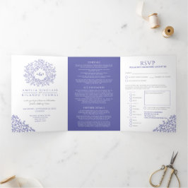 Convite Com Dobra Tripla Casamento de folhas brancas monogramas