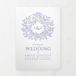 Convite Com Dobra Tripla Casamento de folhas brancas monogramas