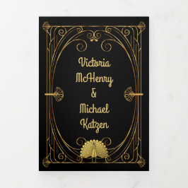 Convite Com Dobra Tripla Casamento de Foto de Pavão Leão Cavalo-Marinho em 