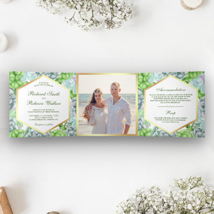 Convite Com Dobra Tripla Casamento de Foto de Suculenta Verde Botânica Mode