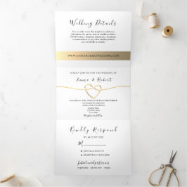Convite Com Dobra Tripla Casamento de Foto Simples e Elegante