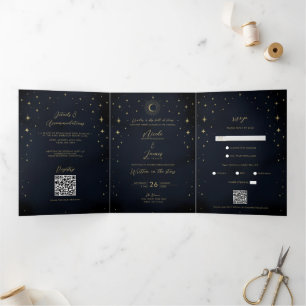 Convite Com Dobra Tripla Casamento de Fotografias Celestiais Celestiais das