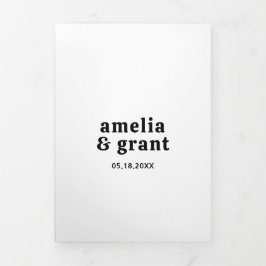 Convite Com Dobra Tripla Casamento de Fotografias do Código QR Preto e Bran