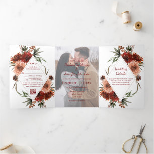 Convite Com Dobra Tripla casamento de fotos marrons da Terracotta