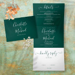 Convite Com Dobra Tripla Casamento de Fotos Minimalista do Script Moderno E<br><div class="desc">Tudo em um convite de casamento verde esmeralda triplo com tipografia elegante e sua foto especial. O convite inclui os detalhes das informações de convidado de celebração e um cartão RSVP destacável. Projetado por Thisnotme©</div>