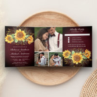 Casamento de Fotos Rustic Burgundy Wood Sunflower