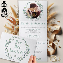 Convite Com Dobra Tripla Casamento de Grinalda Azul e Verde Boho